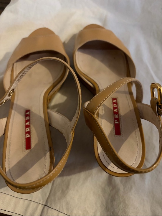 Prada Shoes - Prada Beige Leather Open-Toe Slingback Sandals